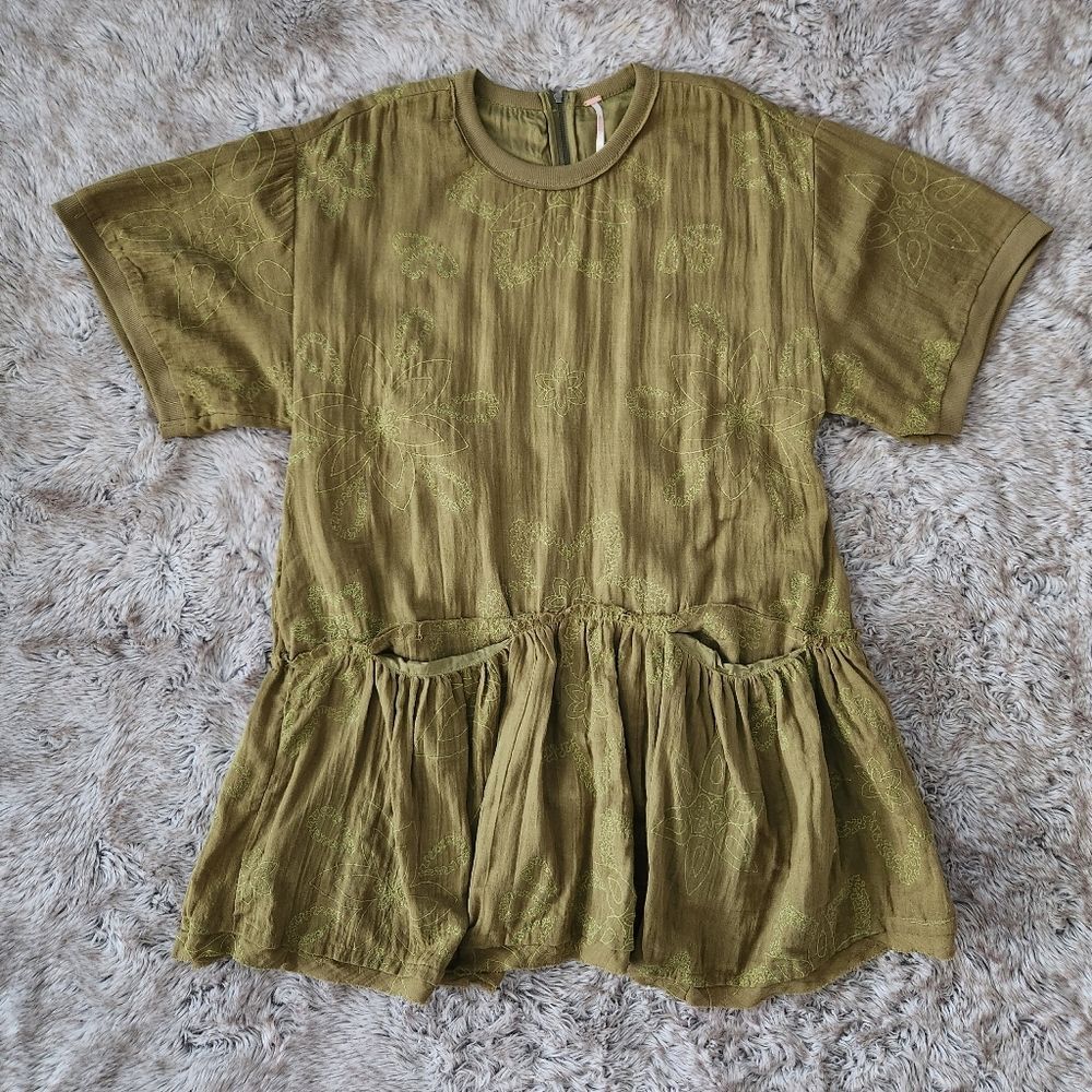 Free People Picking Petals Mini Dress Cardamom Seed Olive Green Women's Large